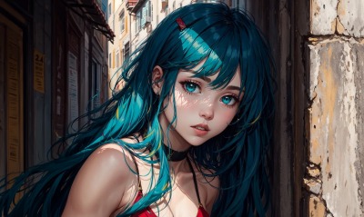 девушка улица аниме синие волосы